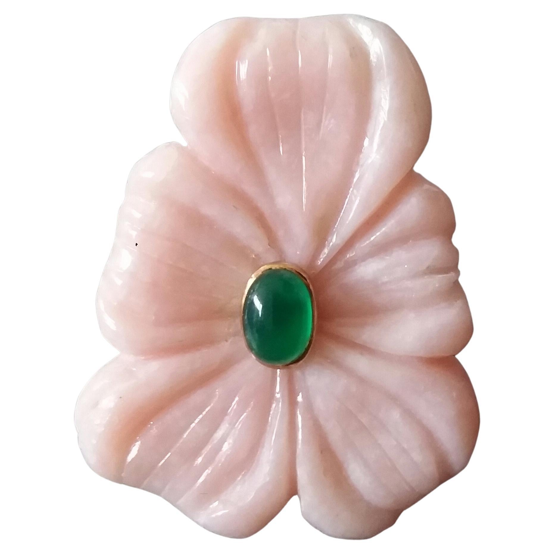 For Sale:  Peruvian Pink Opal Flower Oval Green Onyx Cabochon Solid 14K Gold Fashion Ring