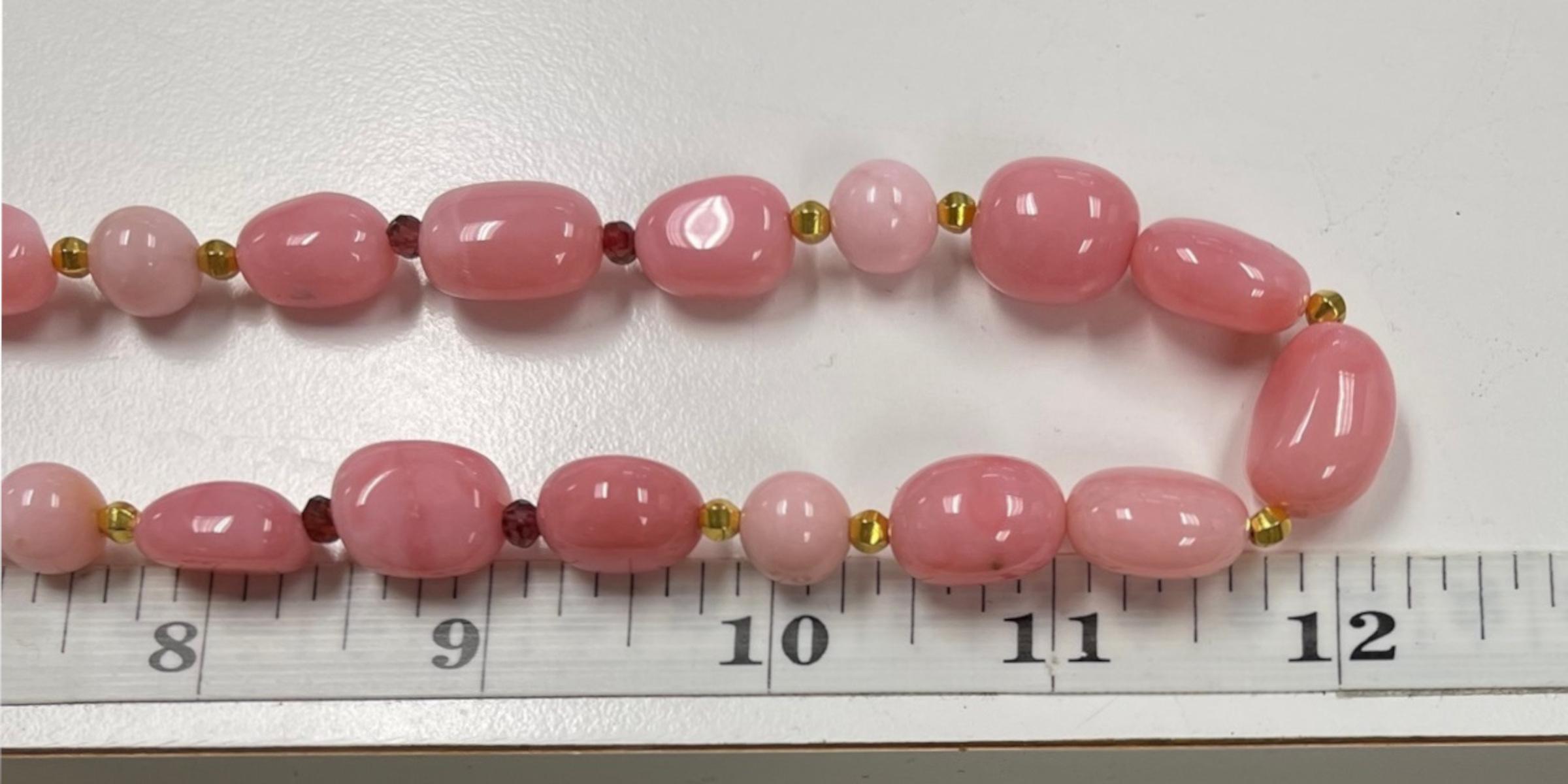Peruvian Pink Opal, Garnet Bead and Yellow Gold Necklace, 24 Inches  4