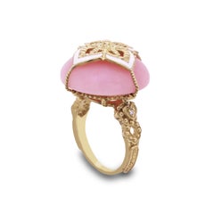 Stambolian Peruvian Pink Opal 18K Yellow Gold and White Enamel Cocktail Ring