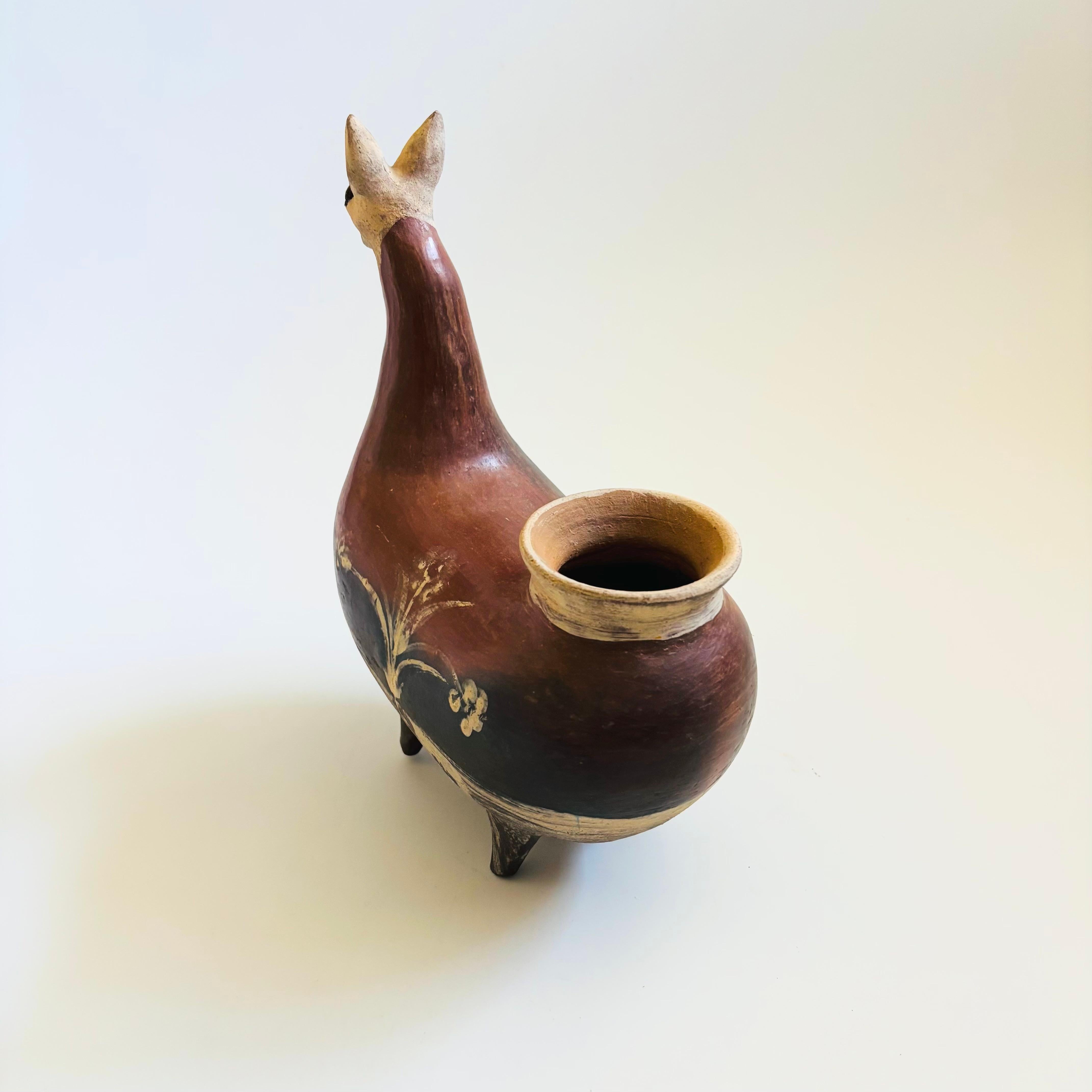 20th Century Peruvian Pottery Llama Folk Art Vase For Sale