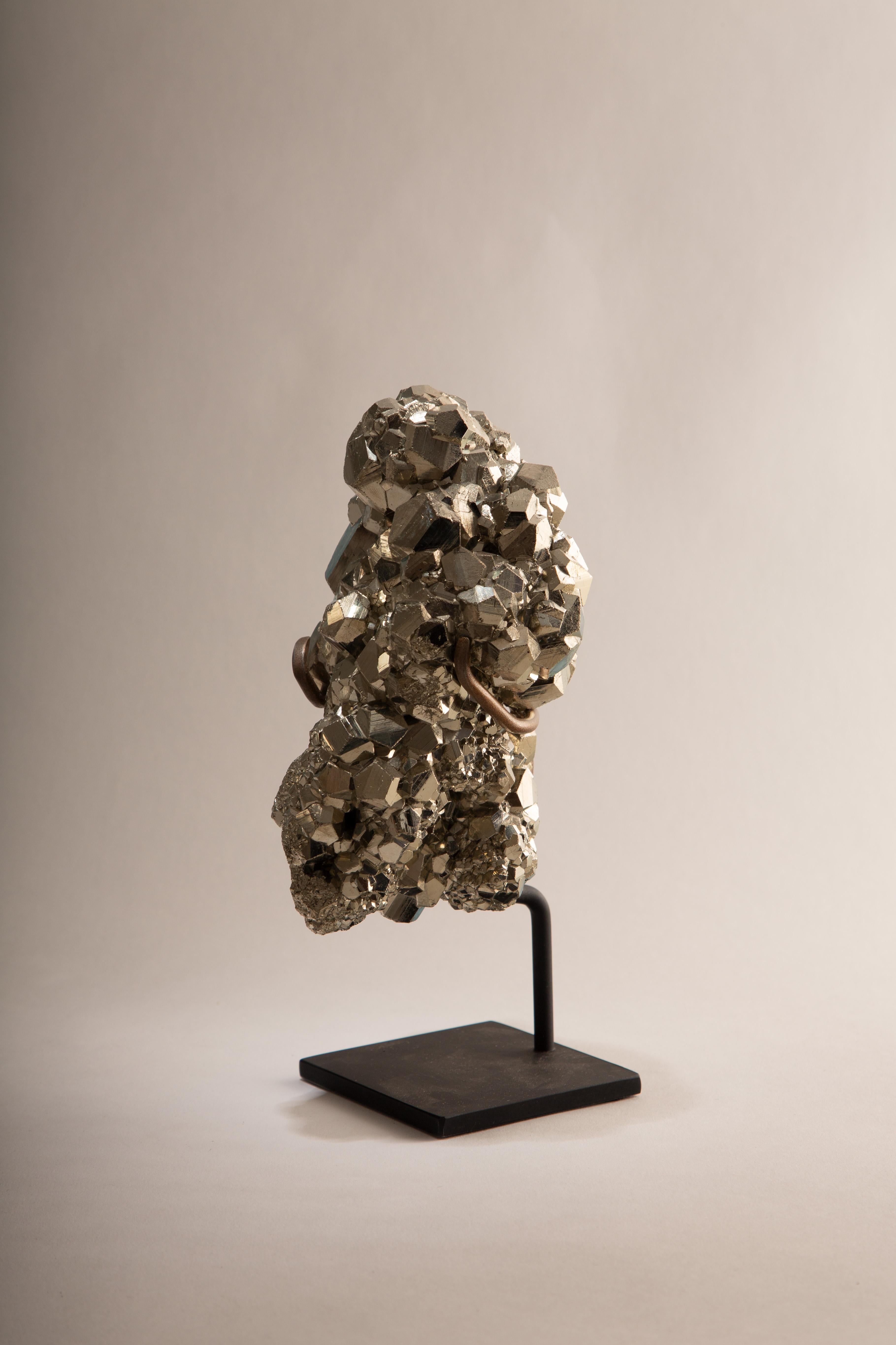Peruvian Pyrite Specimen with Cubic Crystals, Mounted Display In New Condition For Sale In New York, NY