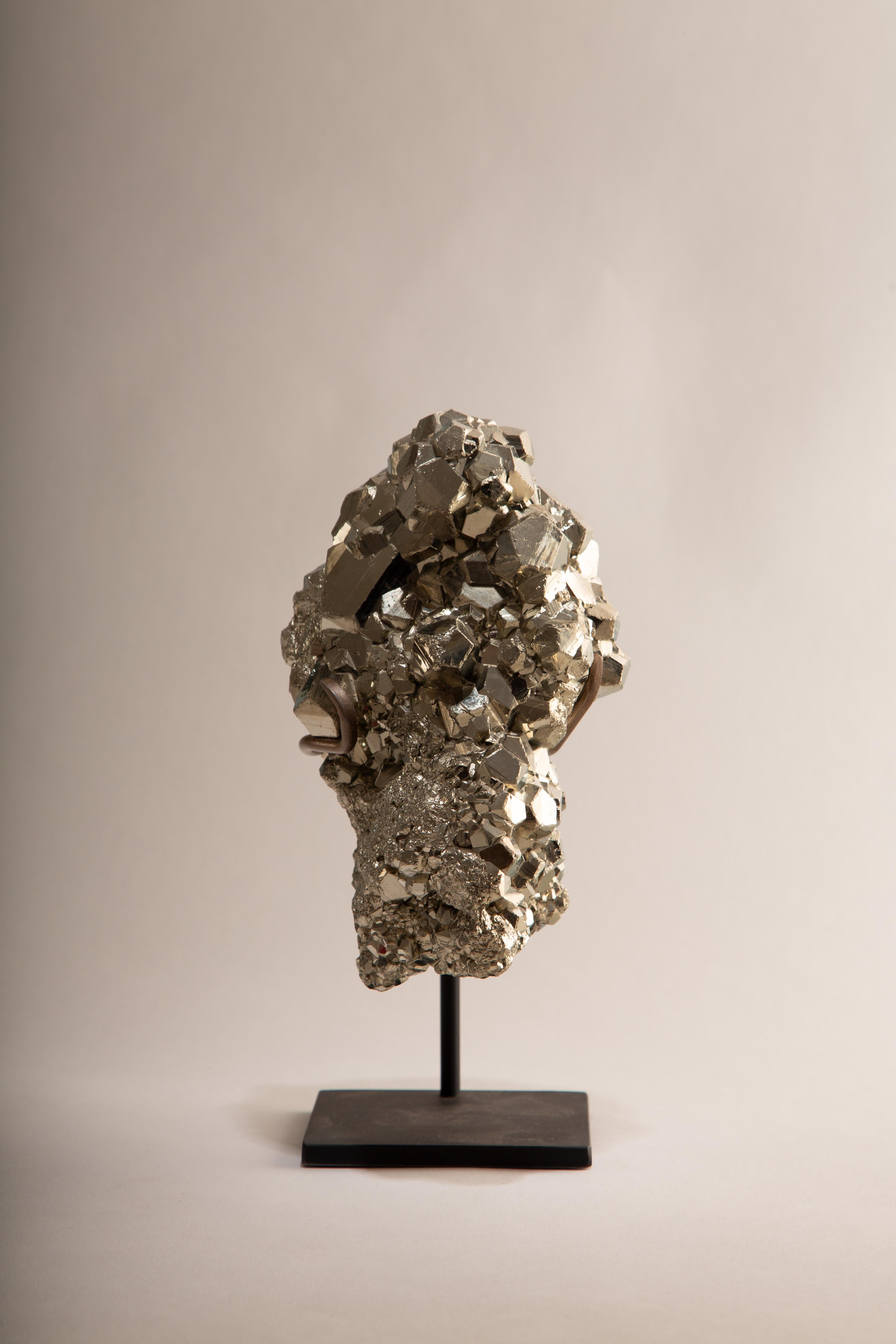 Peruvian Pyrite Specimen with Cubic Crystals, Mounted Display For Sale 1
