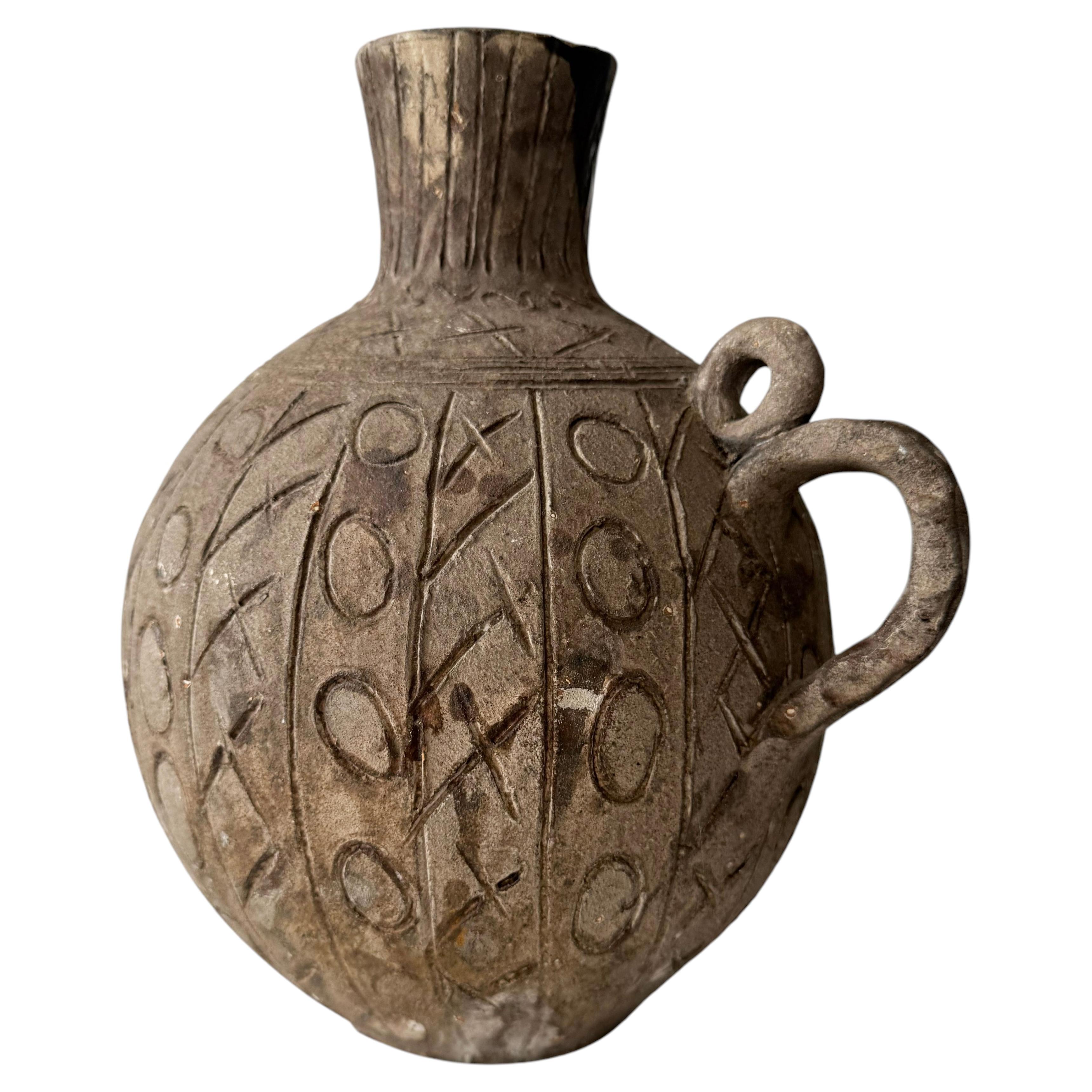 Vaso per semi peruviano d'epoca, gres marrone, stile Pre-Columbian, 1800 in vendita