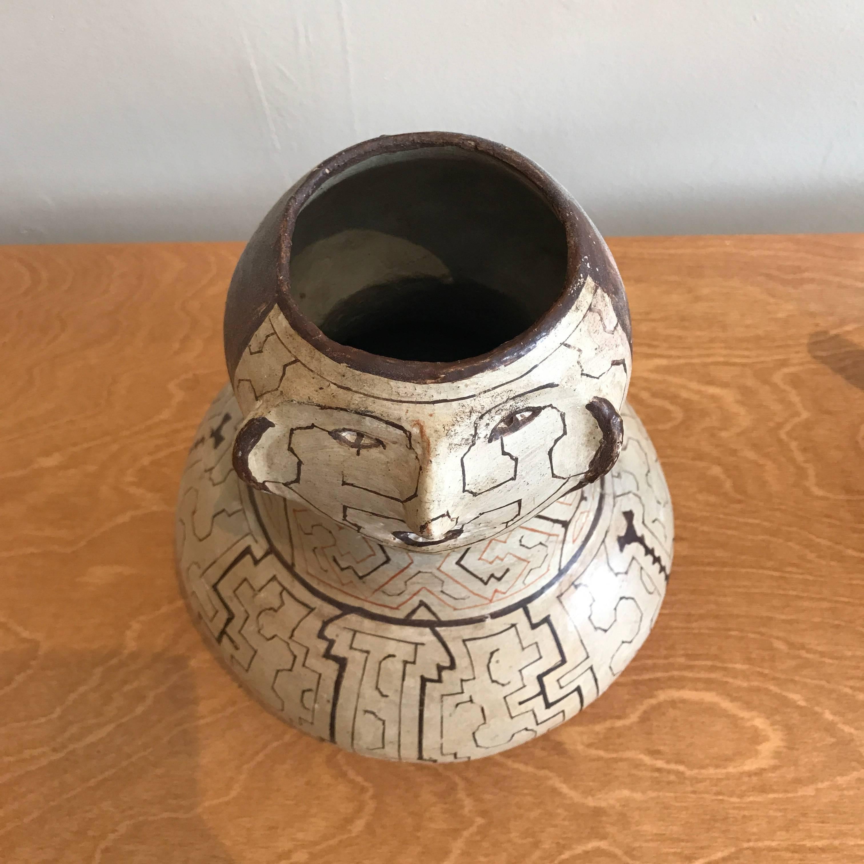 Primitive Peruvian Shipibo Pottery Vase or Urn