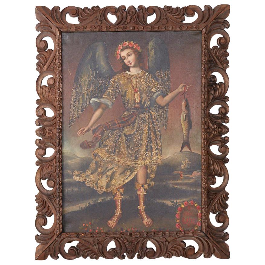 Peruvian Spanish Colonial Cuzco School Style Religious Painting
