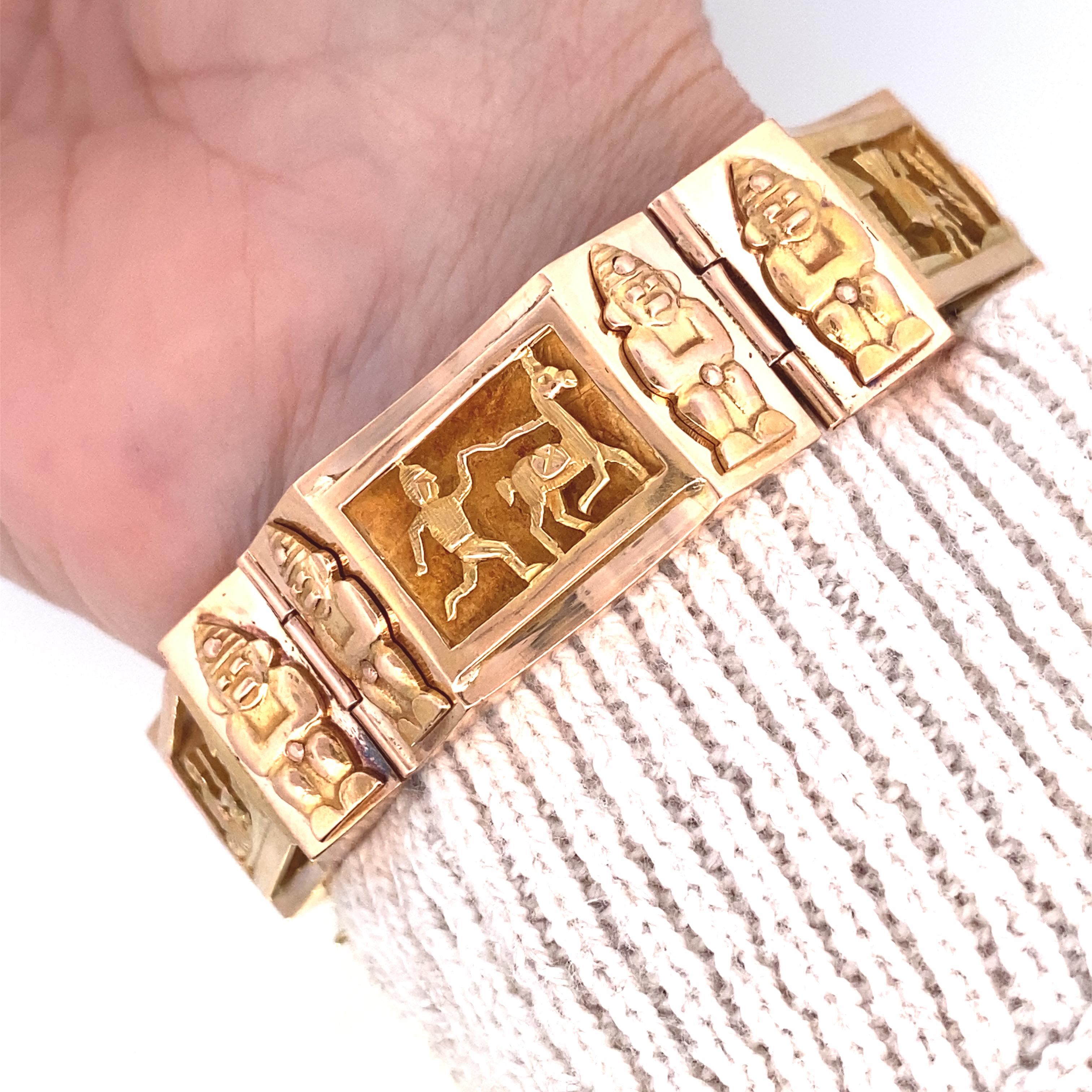 Armband aus massivem 18-karätigem Gelbgold mit Sicherheitskette im peruanischen Stil. 71.2Dwt