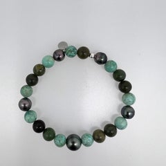 Peruvian Turquoise, British Columbia Jade & Tahiti Pearl Men’s Bracelet