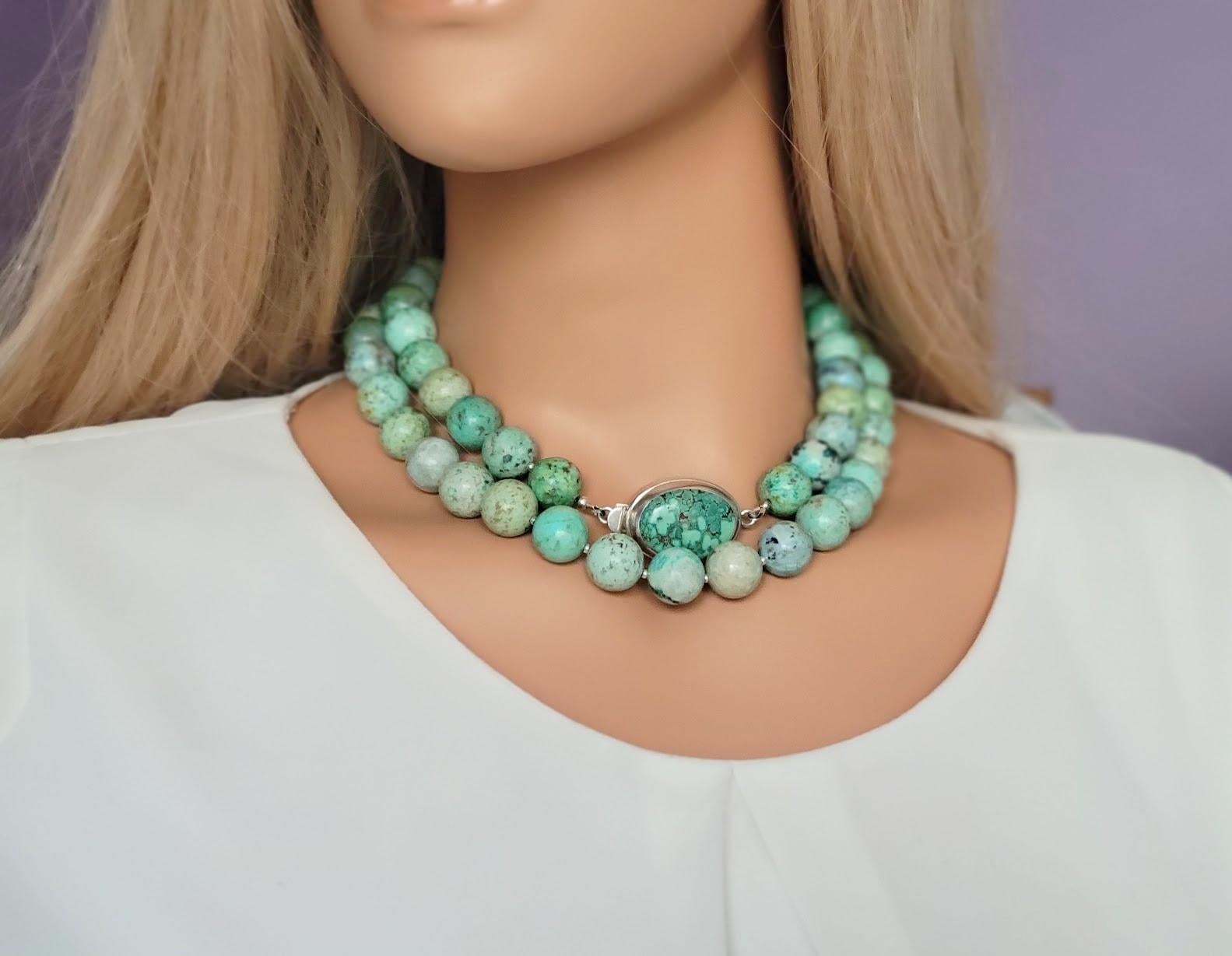 Peruvian Turquoise Long Necklace with Turquoise Clasp 5