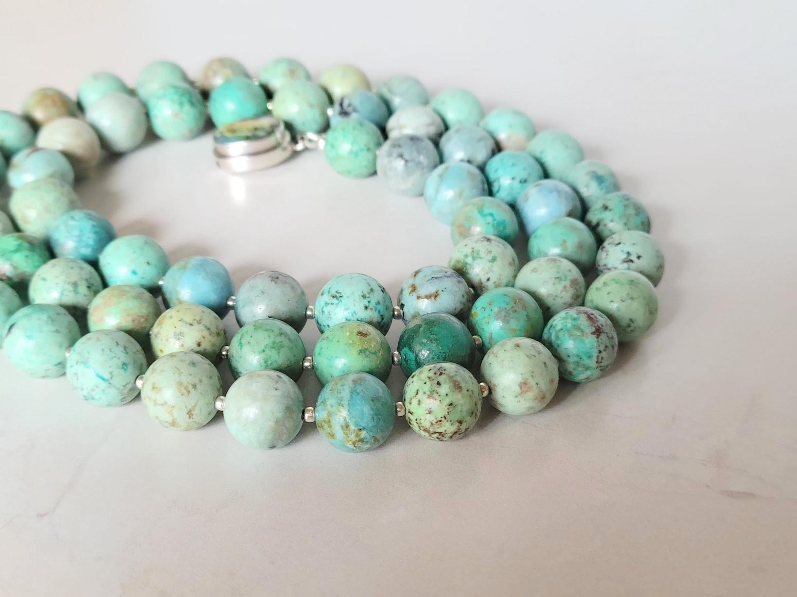 Art Deco Peruvian Turquoise Long Necklace with Turquoise Clasp