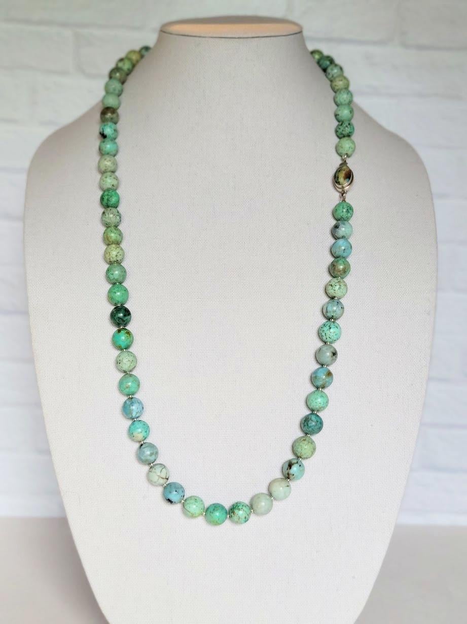 Bead Peruvian Turquoise Long Necklace with Turquoise Clasp