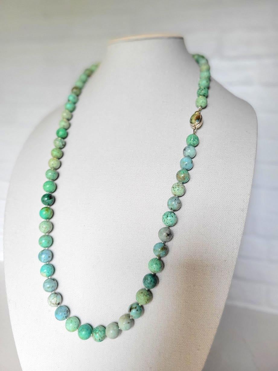 Peruvian Turquoise Long Necklace with Turquoise Clasp In Excellent Condition In Chesterland, OH