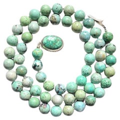 Used Peruvian Turquoise Long Necklace with Turquoise Clasp
