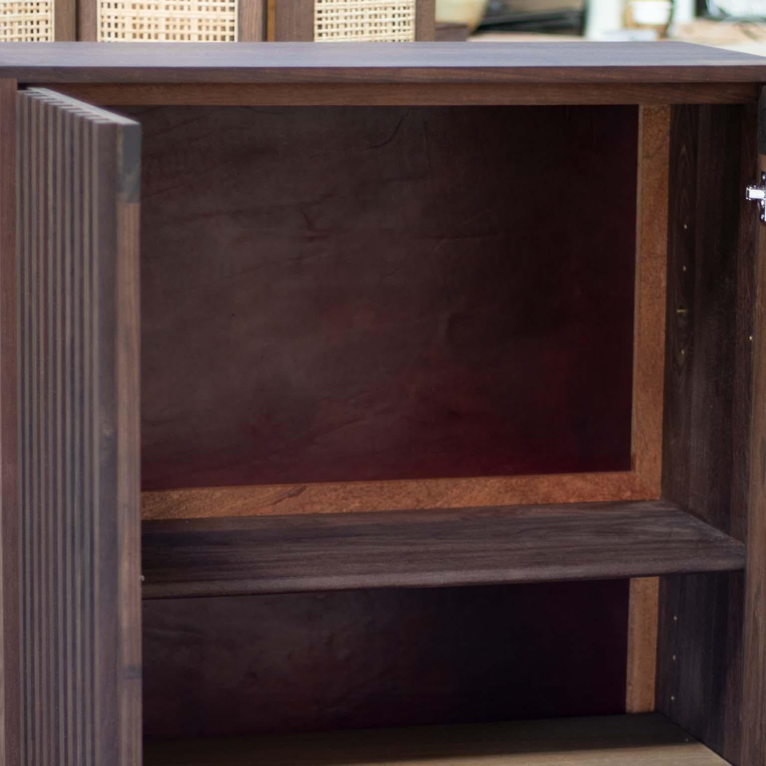 Modern Peruvian Walnut Dark Brown Slatted Door Cabinet For Sale