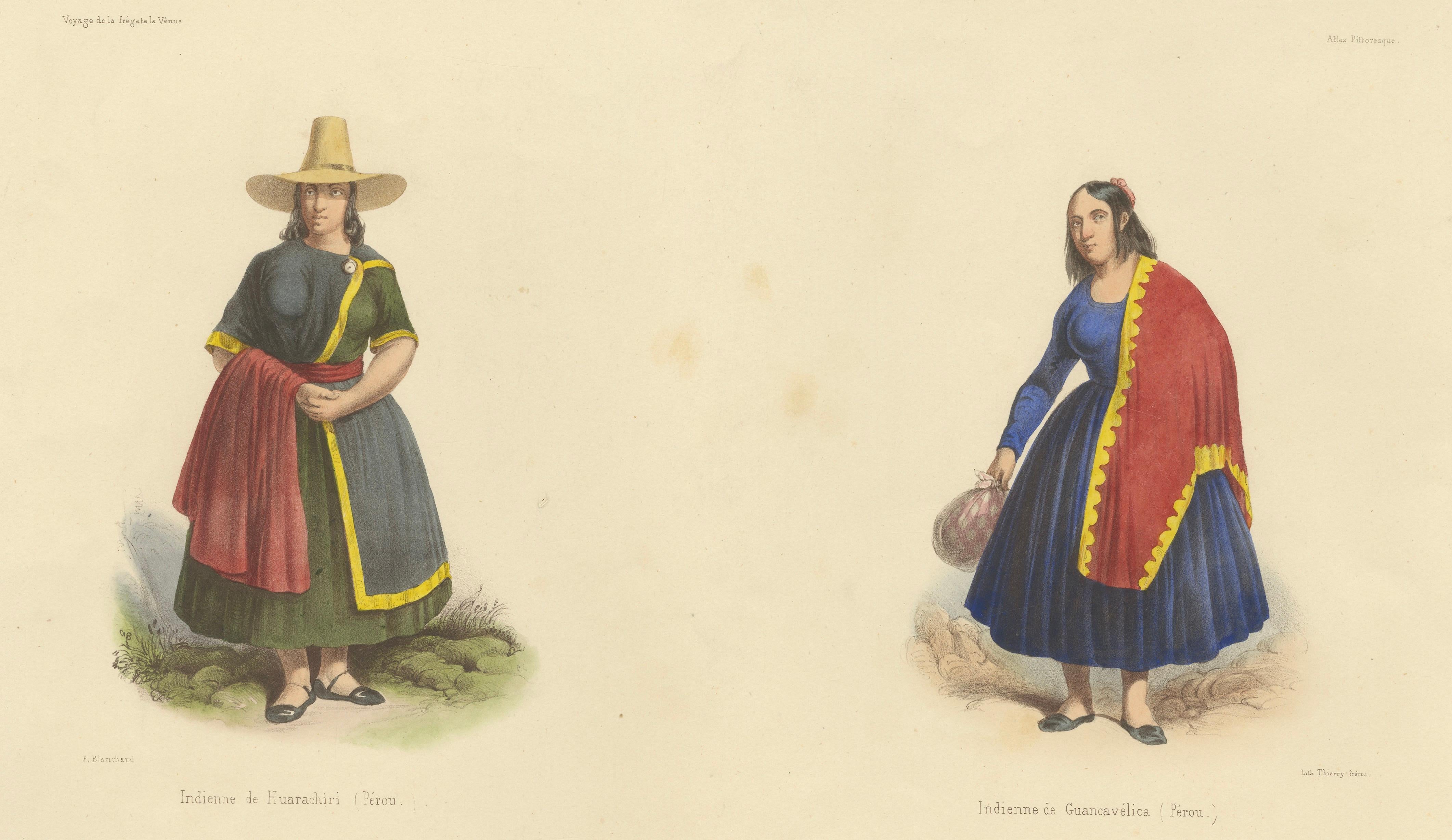 Peruvian Women's Costumes, Huarochirí & Huancavelica, Hand-Colored, 1841