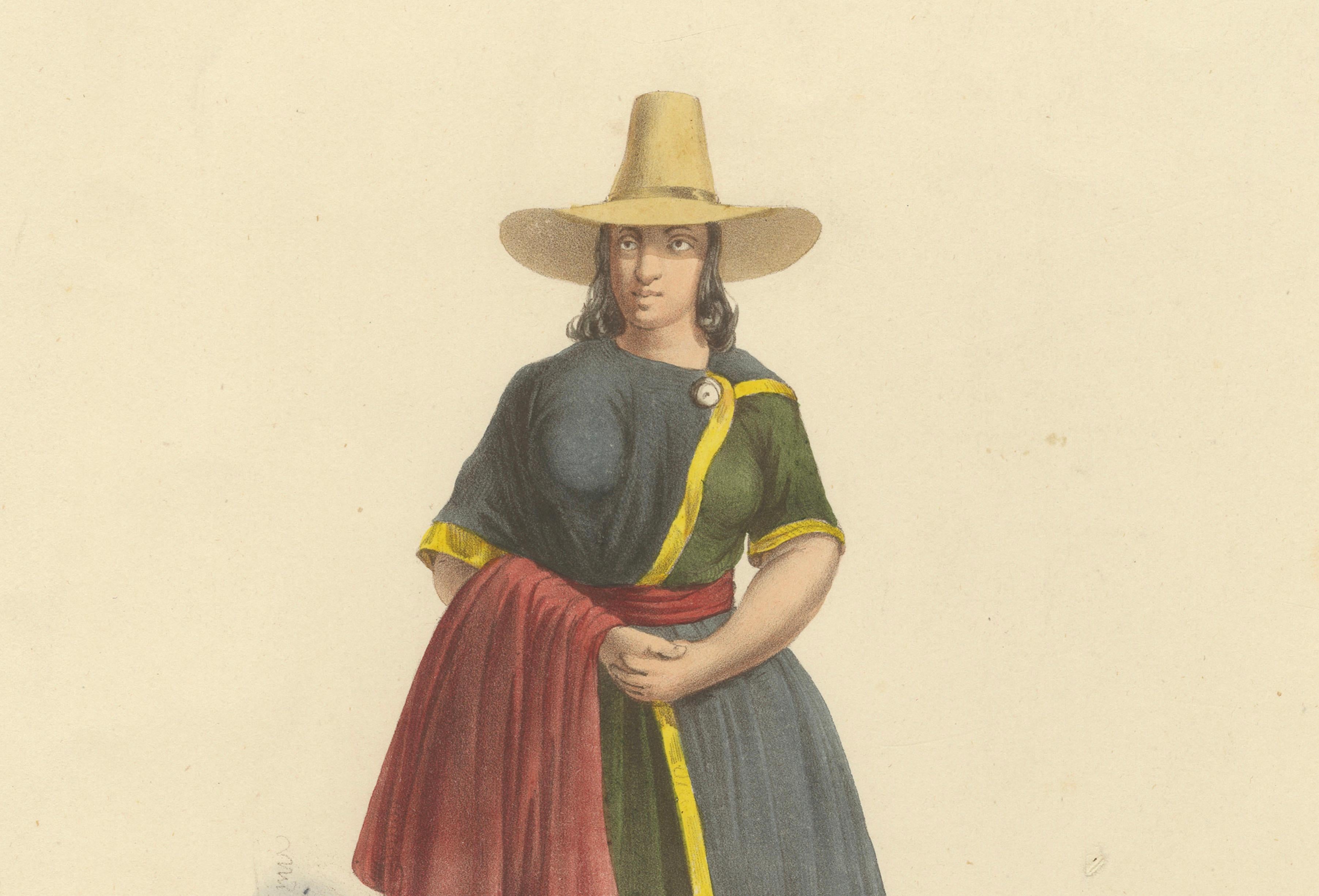 Peruvian Women's Costumes, Huarochirí & Huancavelica, Hand-Colored, 1841