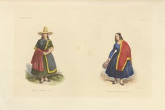 Peruvian Women's Costumes, Huarochirí & Huancavelica, Hand-Colored, 1841