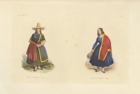 Peruvian Women's Costumes, Huarochirí & Huancavelica, Hand-Colored, 1841