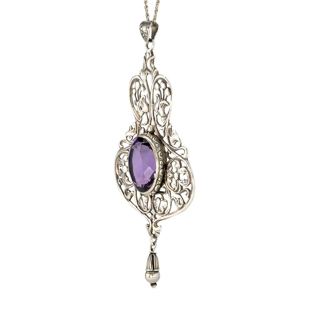 Peruzzi amethyst and sterling silver pendant necklace circa 1920. * Clear and concise information you want to know is listed below.  Contact us right away if you have additional questions.  We are here to connect you with beautiful and affordable