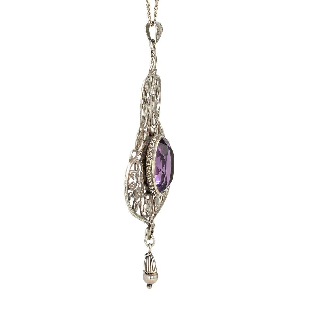 Art Deco Peruzzi Amethyst Sterling Silver Pendant Necklace