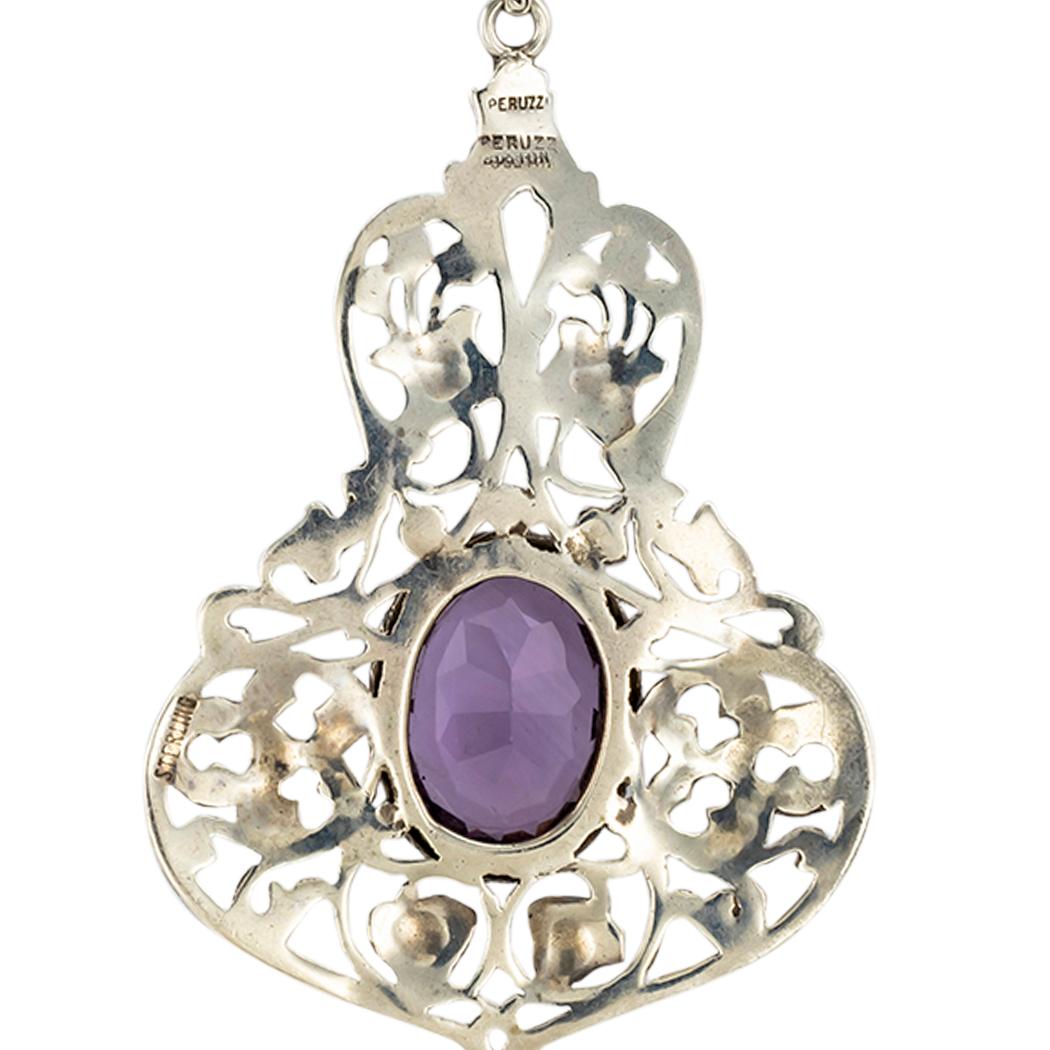 Peruzzi Amethyst Sterling Silver Pendant Necklace In Good Condition In Los Angeles, CA