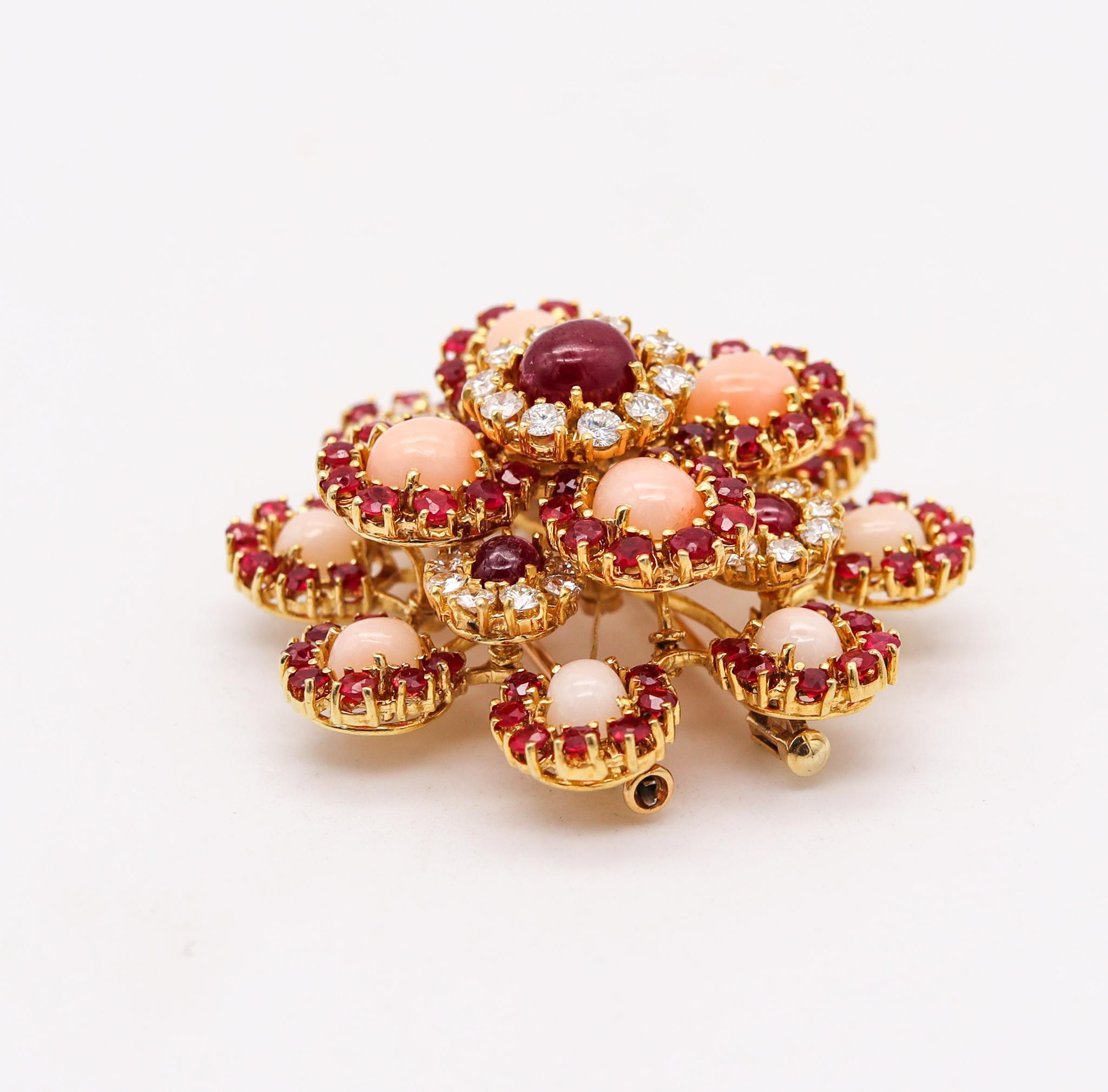 Modernist Pery Et Fils 1960 Paris Convertible Earrings Brooch 18Kt 51.91 Cts Diamonds Ruby