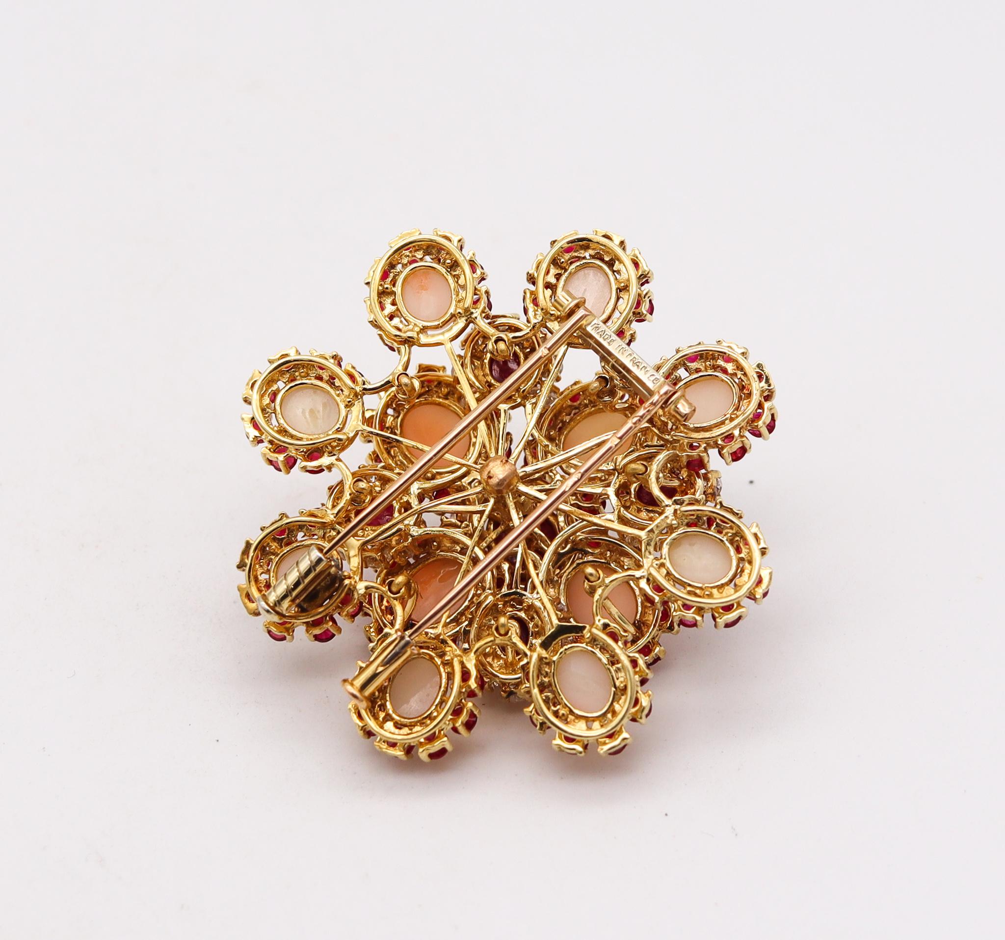 Modernist Pery Et Fils 1960 Paris Pendant Brooch 18Kt Gold 22.53 Cts In Diamonds & Rubies 