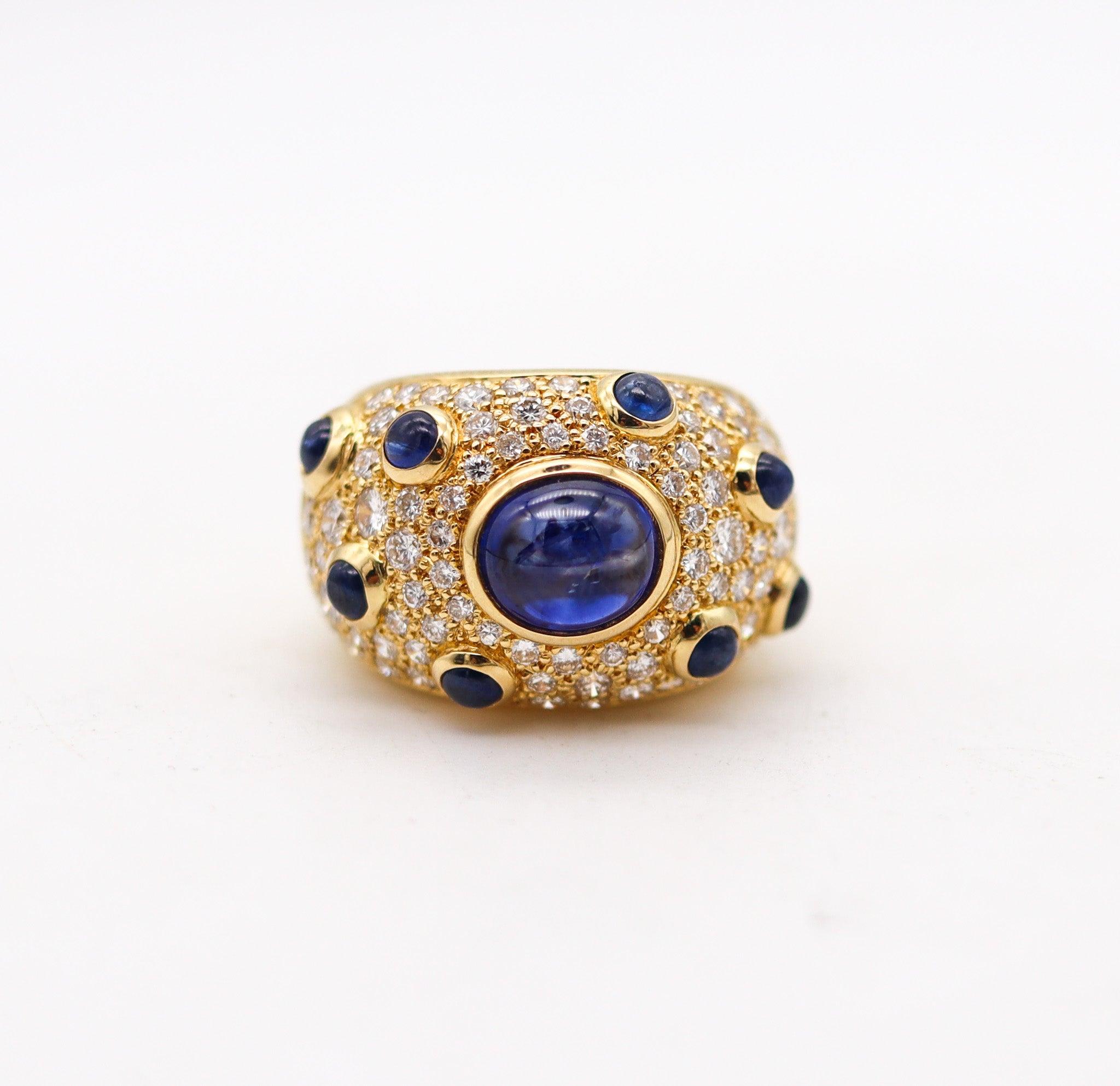 Cabochon PERY ET FILS Cocktail Ring In 18Kt Gold With 7.22 Ctw In Diamonds & Sapphires For Sale