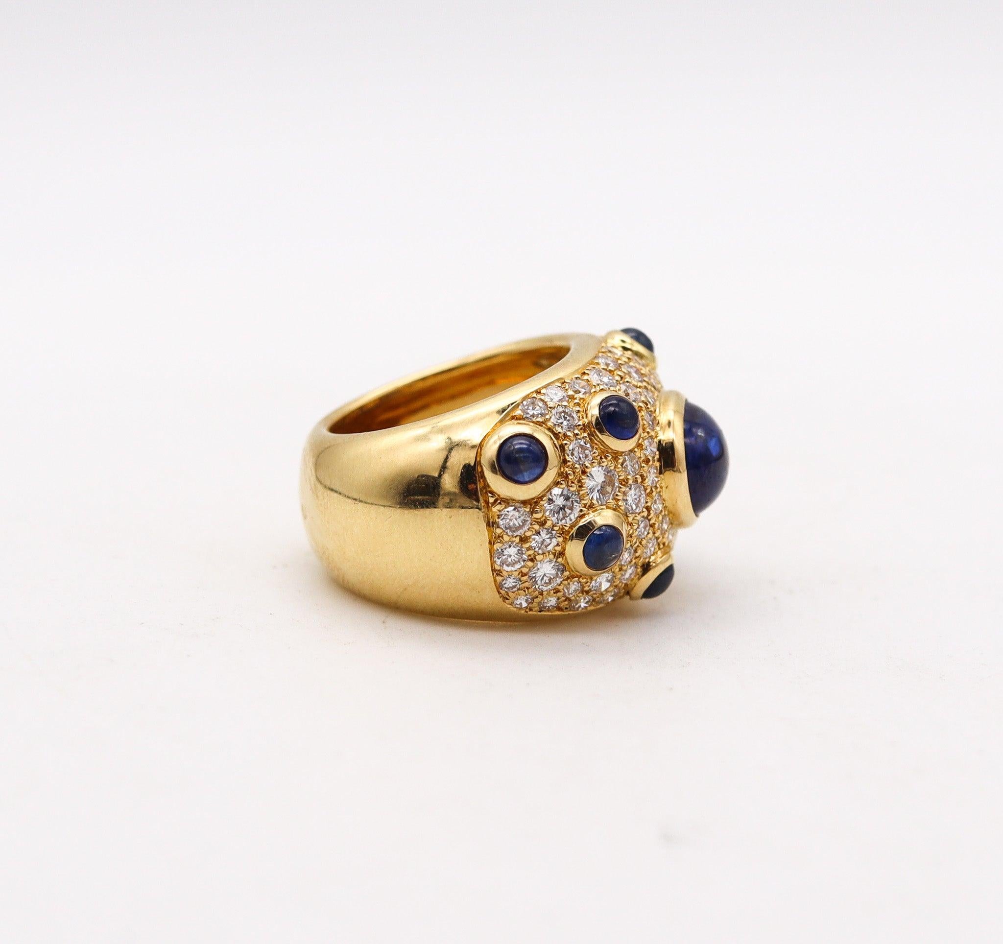 PERY ET FILS Cocktail Ring In 18Kt Gold With 7.22 Ctw In Diamonds & Sapphires In Excellent Condition For Sale In Miami, FL