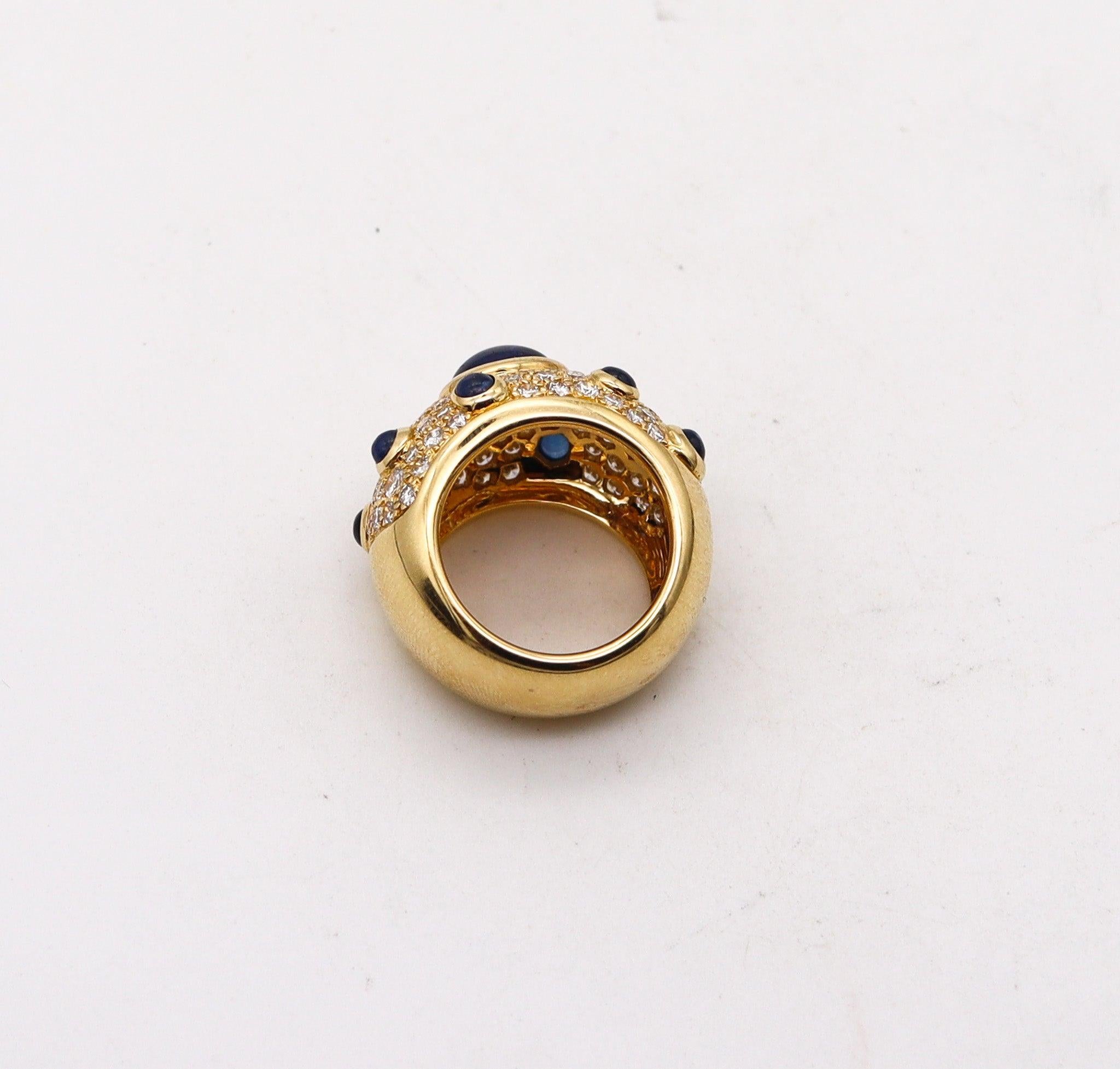 Women's PERY ET FILS Cocktail Ring In 18Kt Gold With 7.22 Ctw In Diamonds & Sapphires For Sale