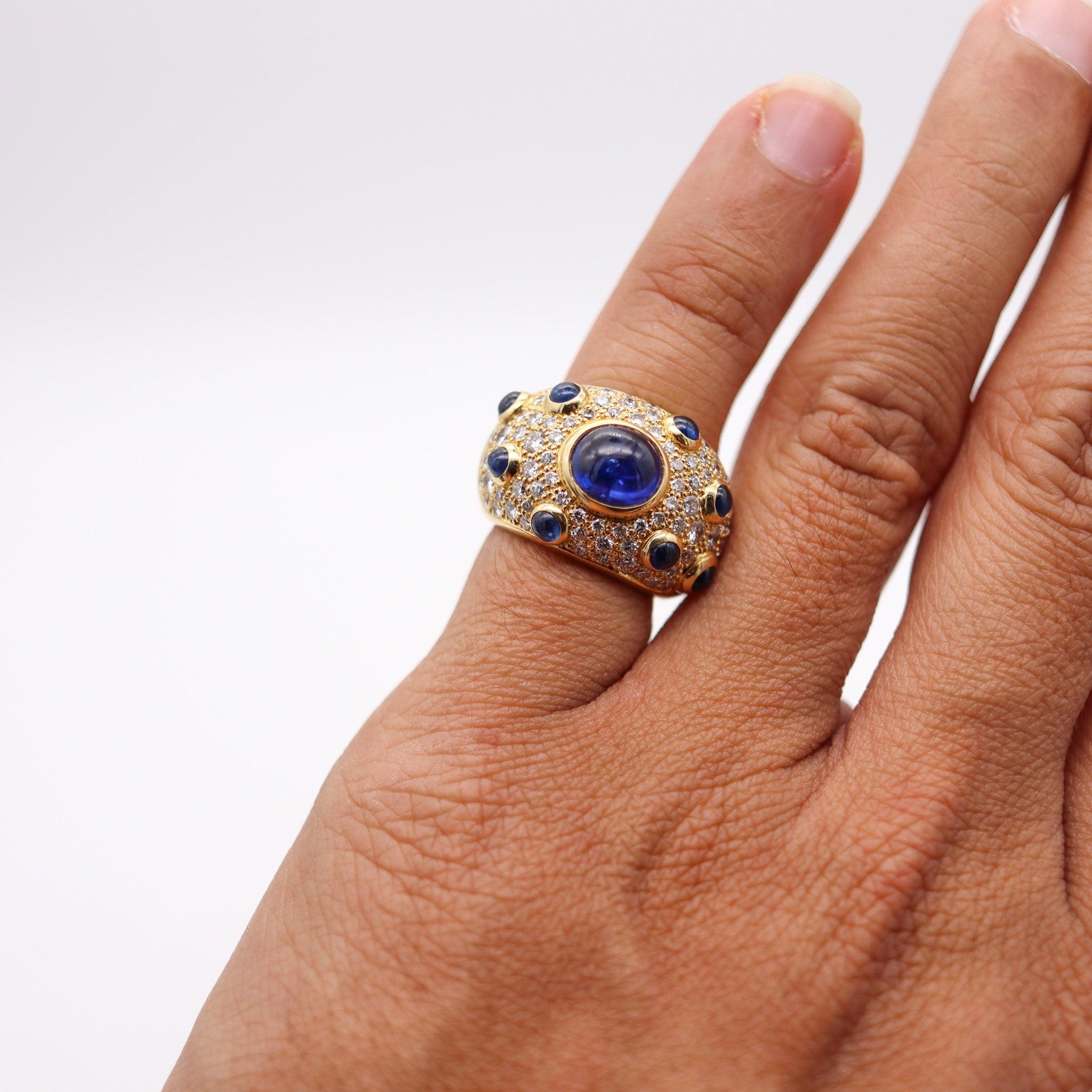 PERY ET FILS Cocktail Ring In 18Kt Gold With 7.22 Ctw In Diamonds & Sapphires For Sale 1