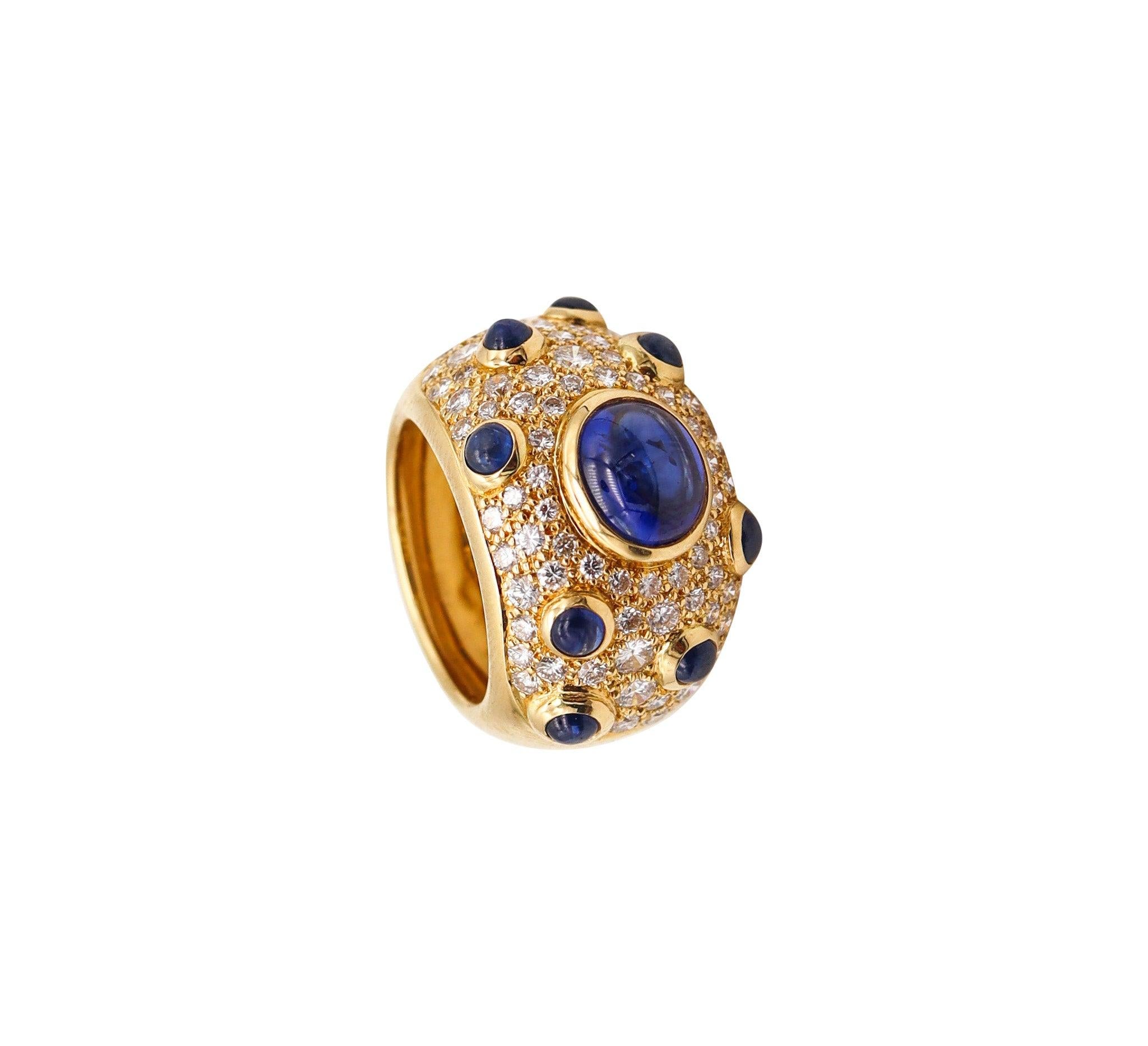 PERY ET FILS Cocktail Ring In 18Kt Gold With 7.22 Ctw In Diamonds & Sapphires For Sale 2