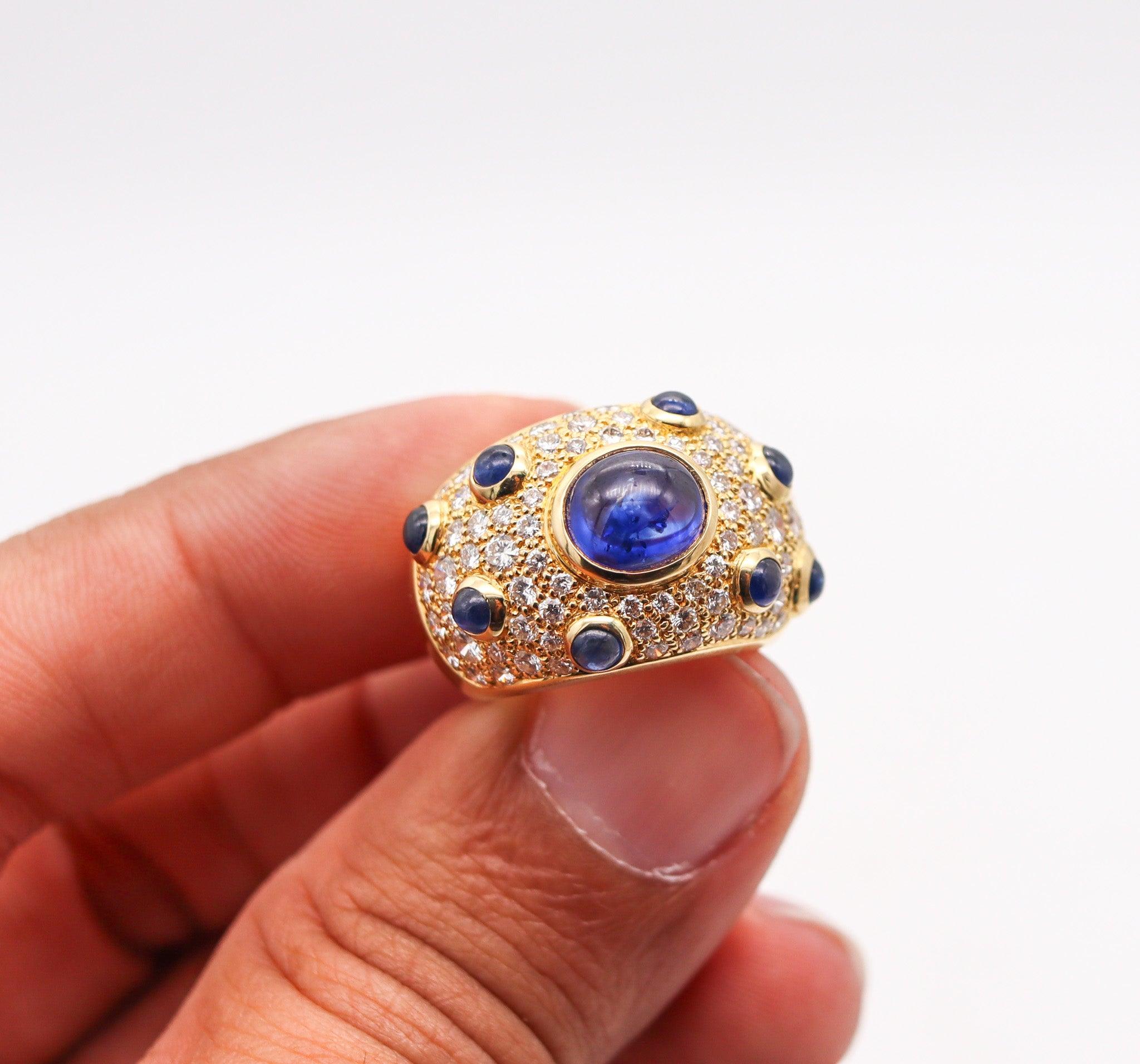 PERY ET FILS Cocktail Ring In 18Kt Gold With 7.22 Ctw In Diamonds & Sapphires For Sale 3