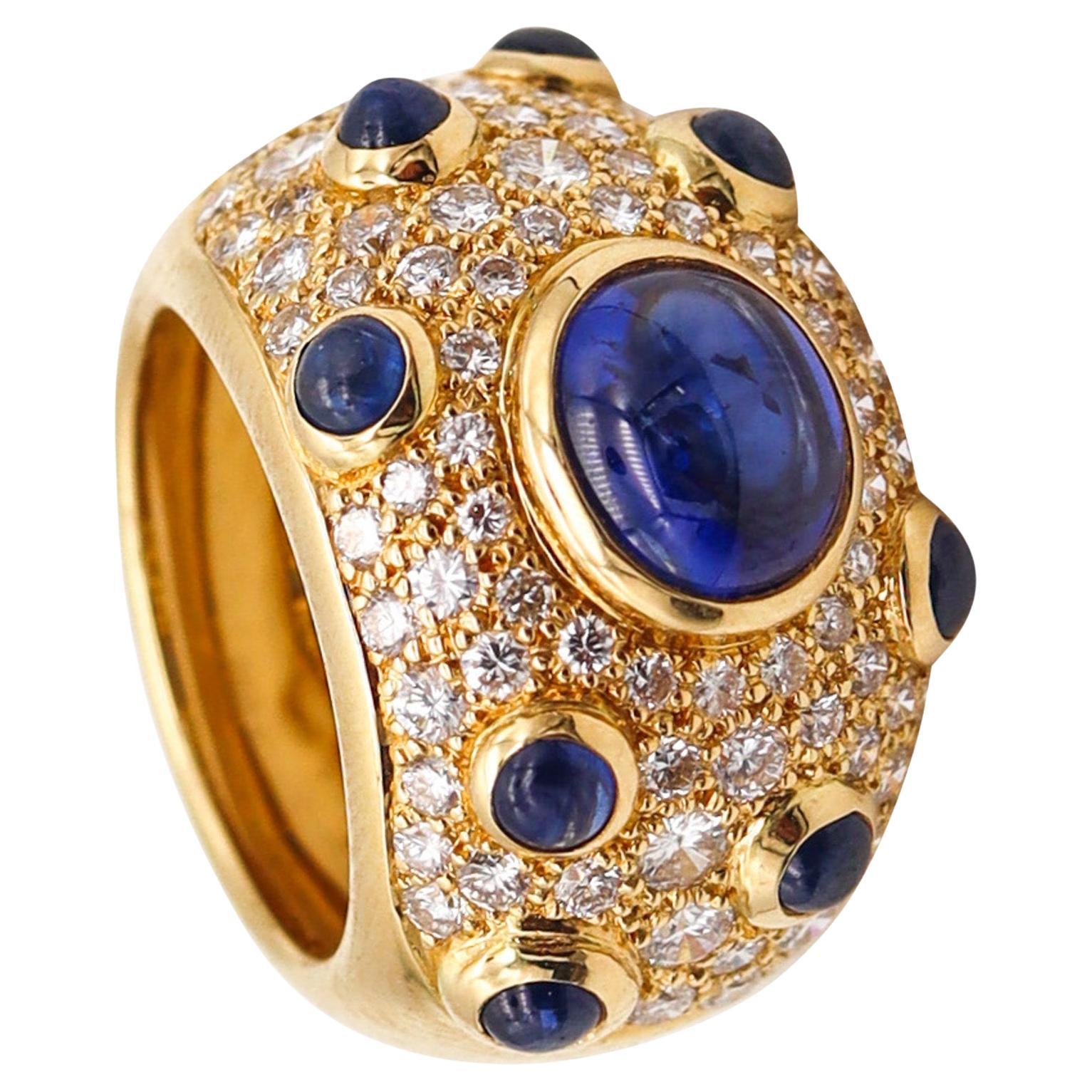 PERY ET FILS Cocktail Ring In 18Kt Gold With 7.22 Ctw In Diamonds & Sapphires For Sale