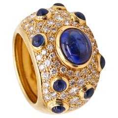 PERY ET FILS Cocktail Ring In 18Kt Gold With 7.22 Ctw In Diamonds & Sapphires