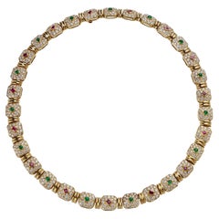 Retro Péry et Fils Paris Diamond, Ruby and Emerald Necklace