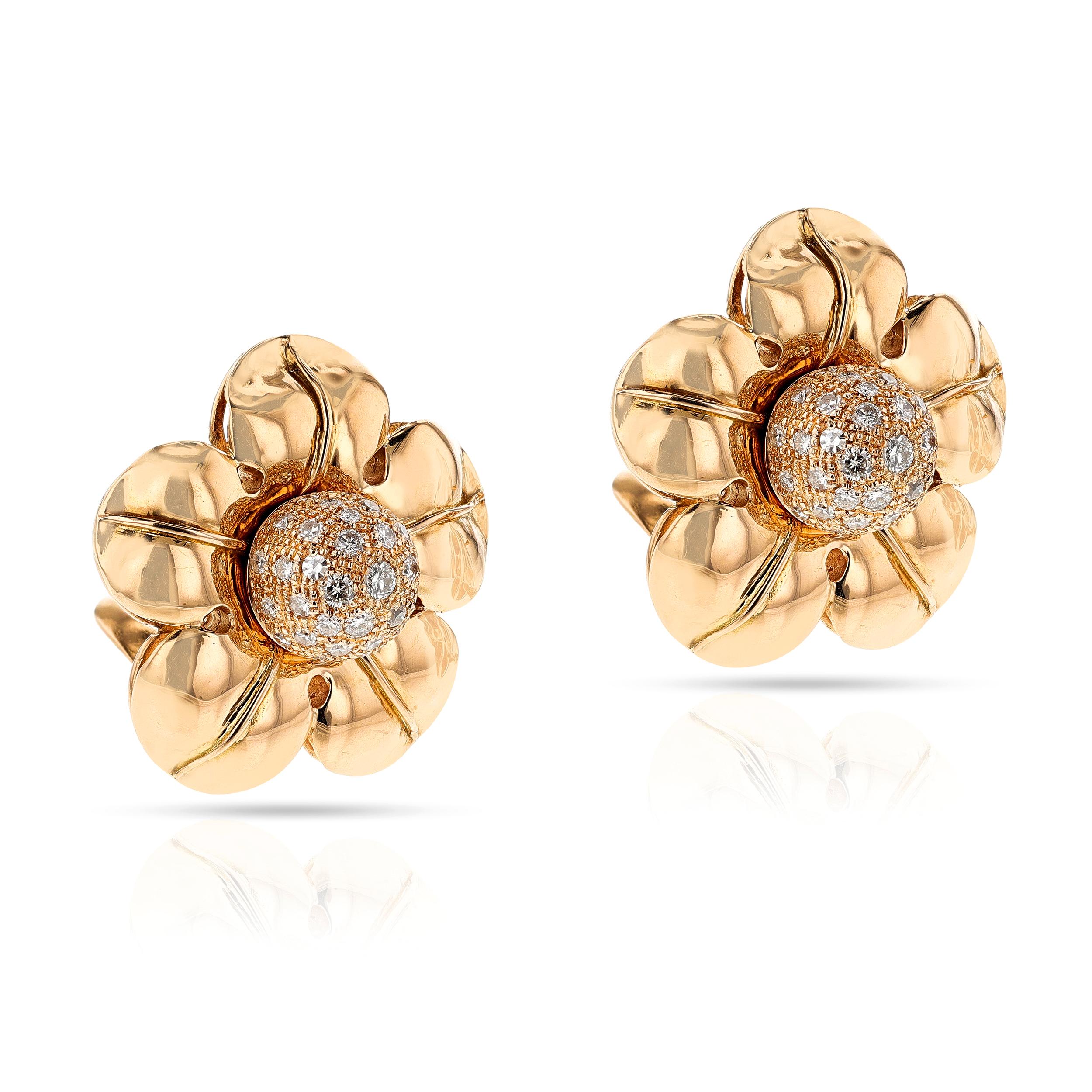 Pery et Fils Van Cleef & Arpels Blumenohrringe mit Gold und Diamanten, 18k (Rundschliff) im Angebot