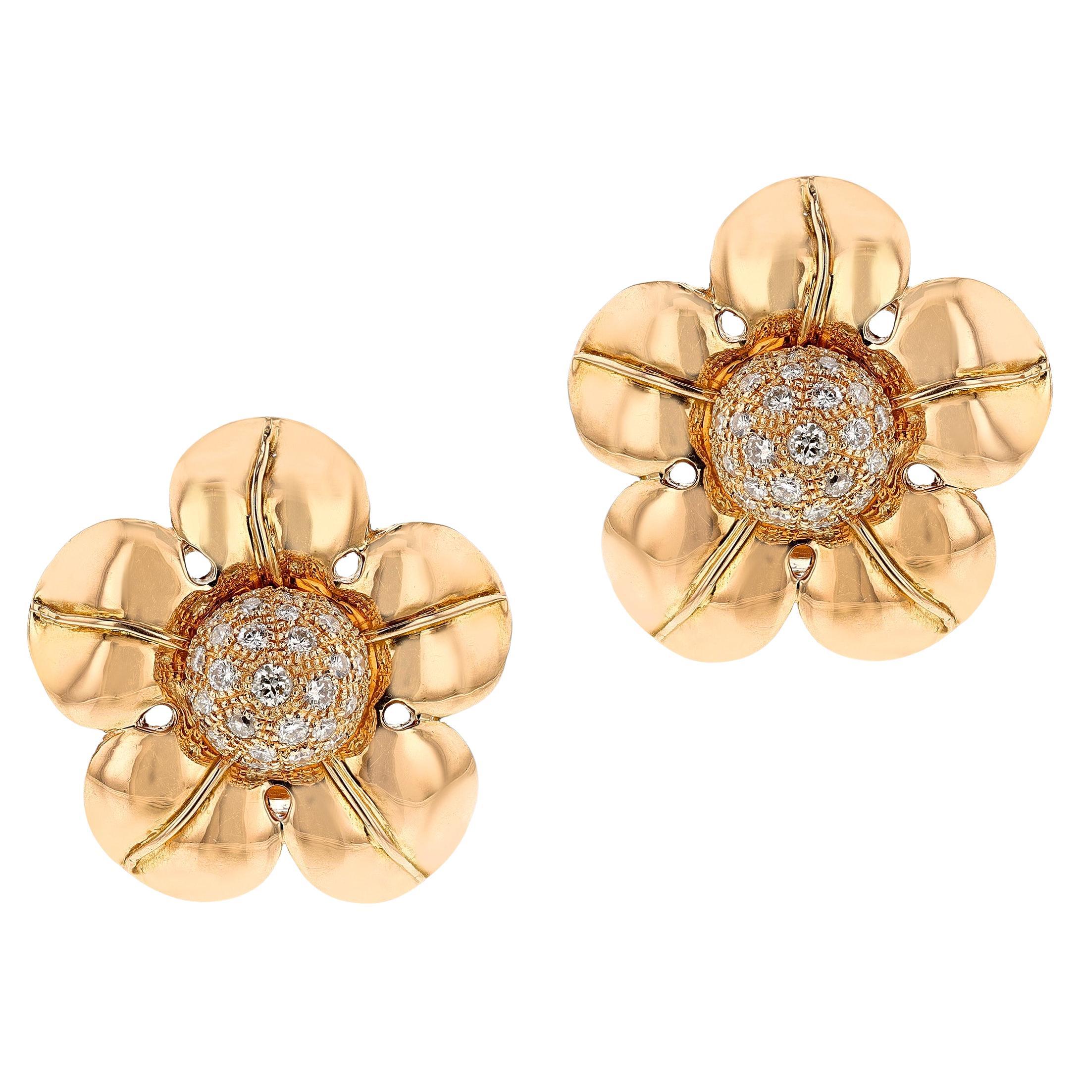 Pery et Fils Van Cleef & Arpels Floral Earrings with Gold and Diamonds, 18k For Sale