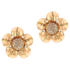 Vintage Pery et Fils Van Cleef & Arpels Floral Earrings with Gold and Diamonds, 18k