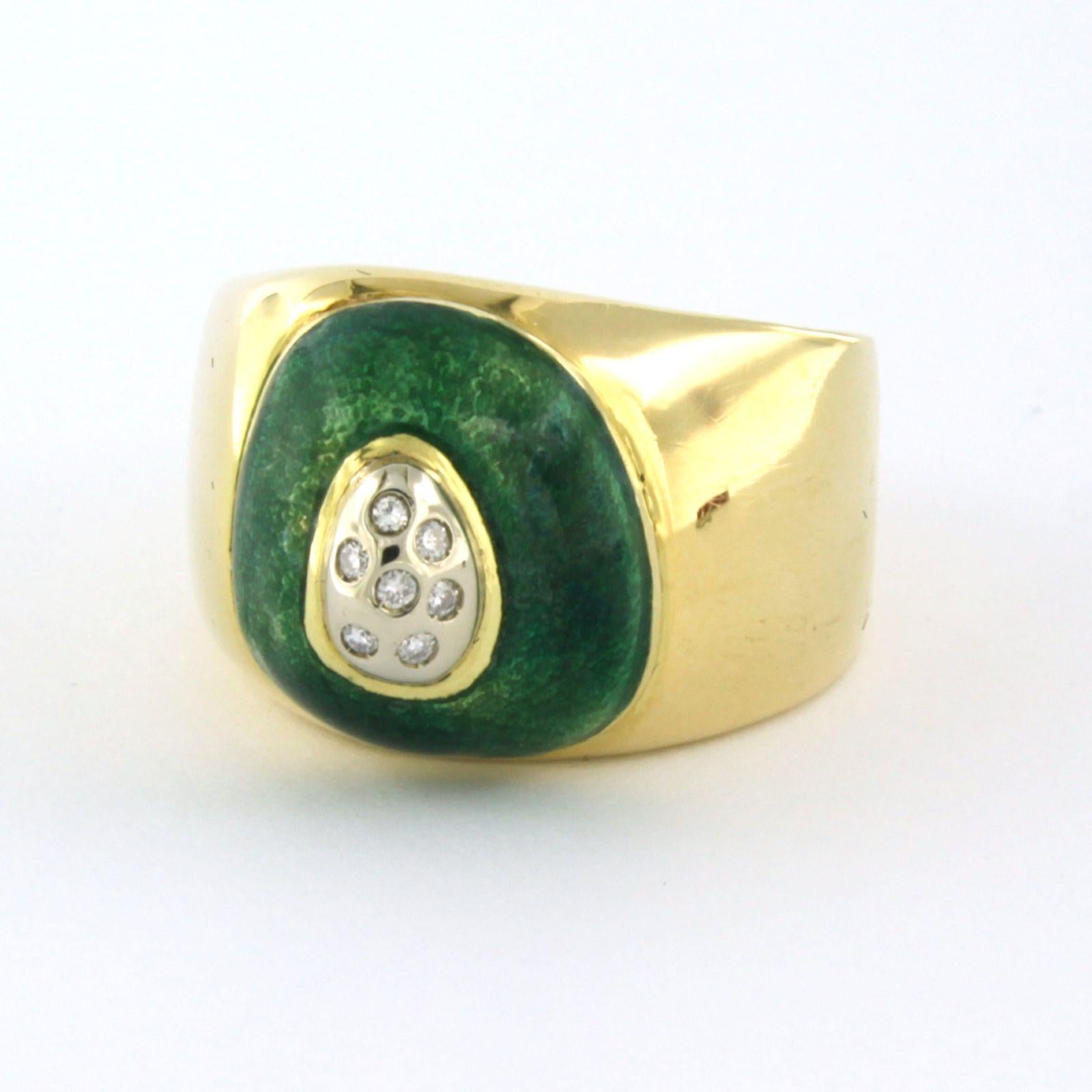 Women's PES VENTO ring with green enamel and brilliant cut diamond up to 0.05ct 18k gold For Sale