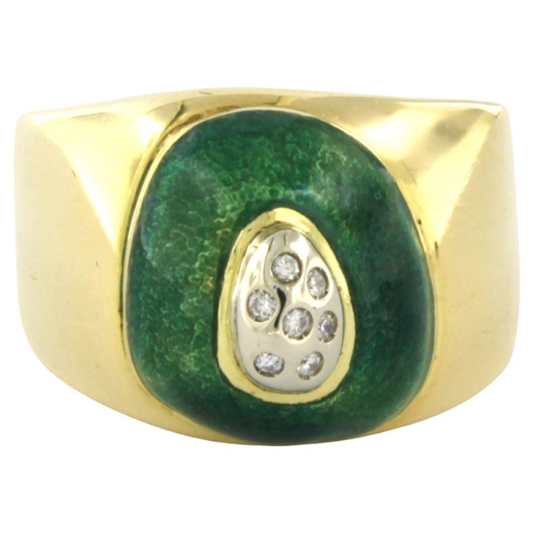 PES VENTO ring with green enamel and brilliant cut diamond up to 0.05ct 18k gold For Sale