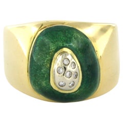 PES VENTO ring with green enamel and brilliant cut diamond up to 0.05ct 18k gold