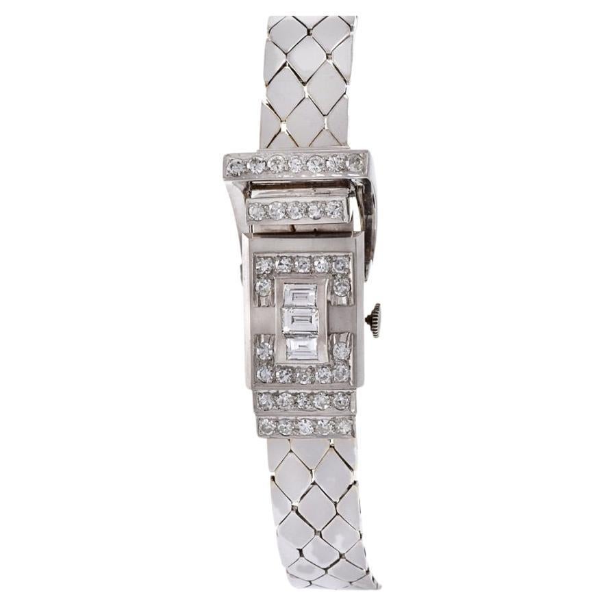 Pesag 14KT White Gold and Diamond Cocktail Watch For Sale