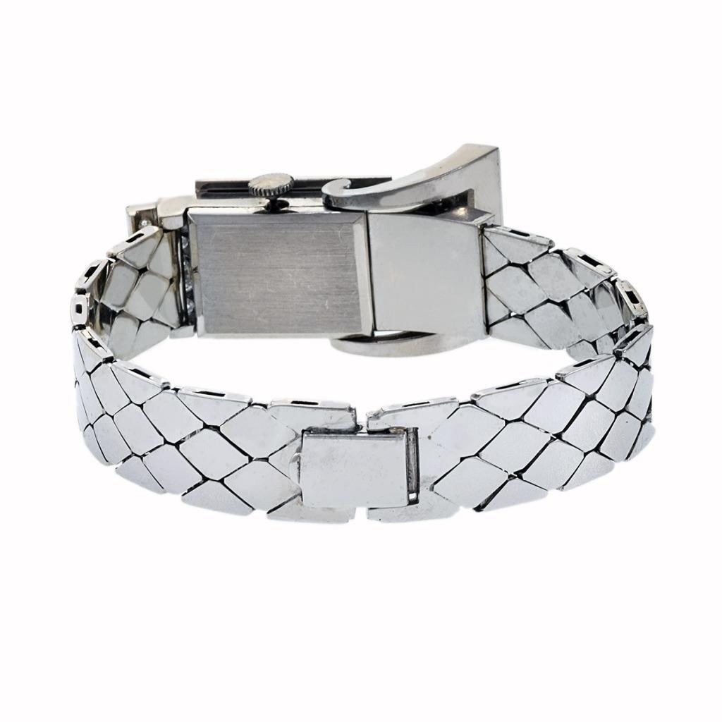 Round Cut Pesag Bracelet Watch 14K White Gold and Diamonds For Sale
