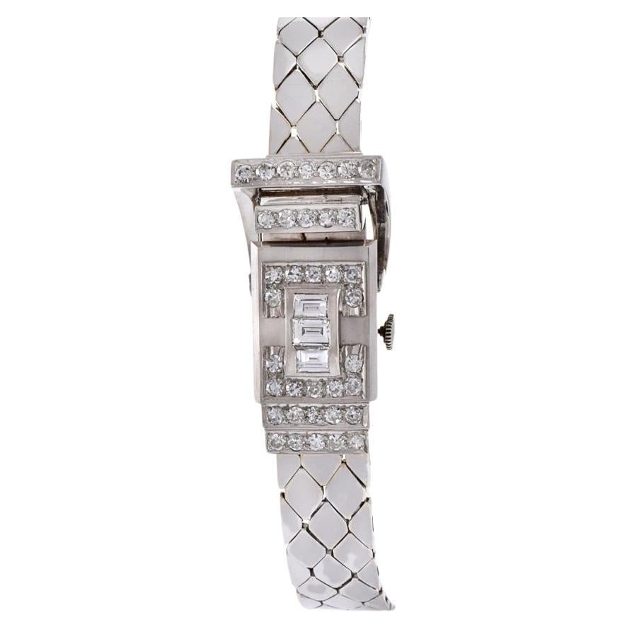 Pesag Bracelet Watch 14K White Gold and Diamonds For Sale