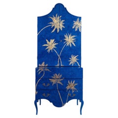 Pesaro Secretary Electric Blue with Palm Motif Cabinet