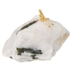 Pescador Series, N882 Green Turmaline in Quartz Fisherman Table Sculpture