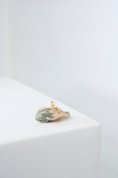 Pescador Series, N908 Green Turmaline in Quartz Fisherman Table Sculpture