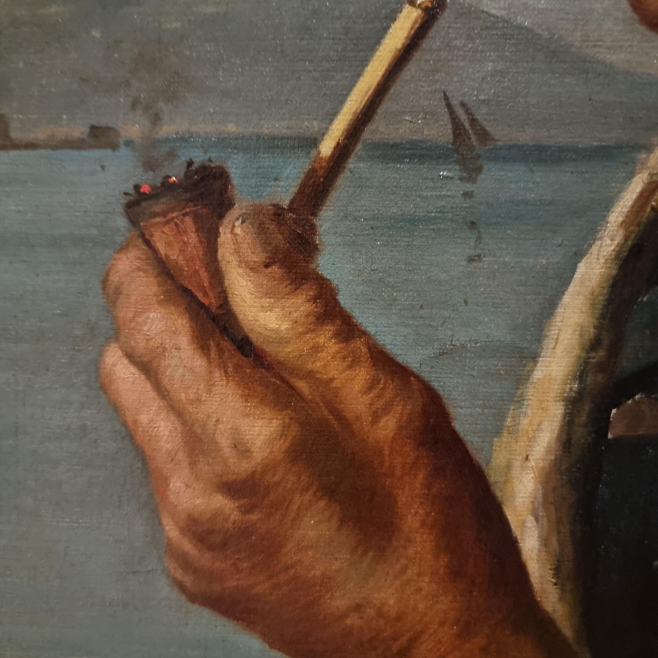 Pescatore napoletano olio su tela dell’800 firmato Duranti alta qualità in vendita 2