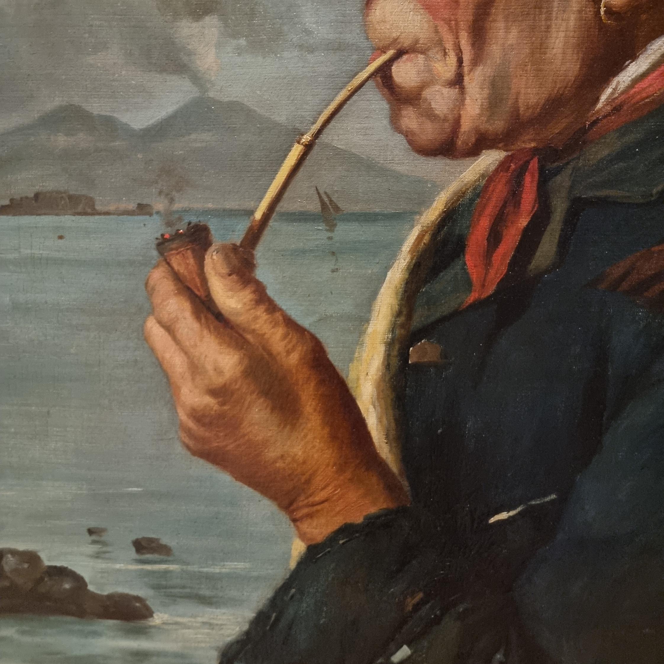 Pescatore napoletano olio su tela dell’800 firmato Duranti alta qualità In condizioni ottime in vendita a Villa Verucchio, Emilia-Romagna