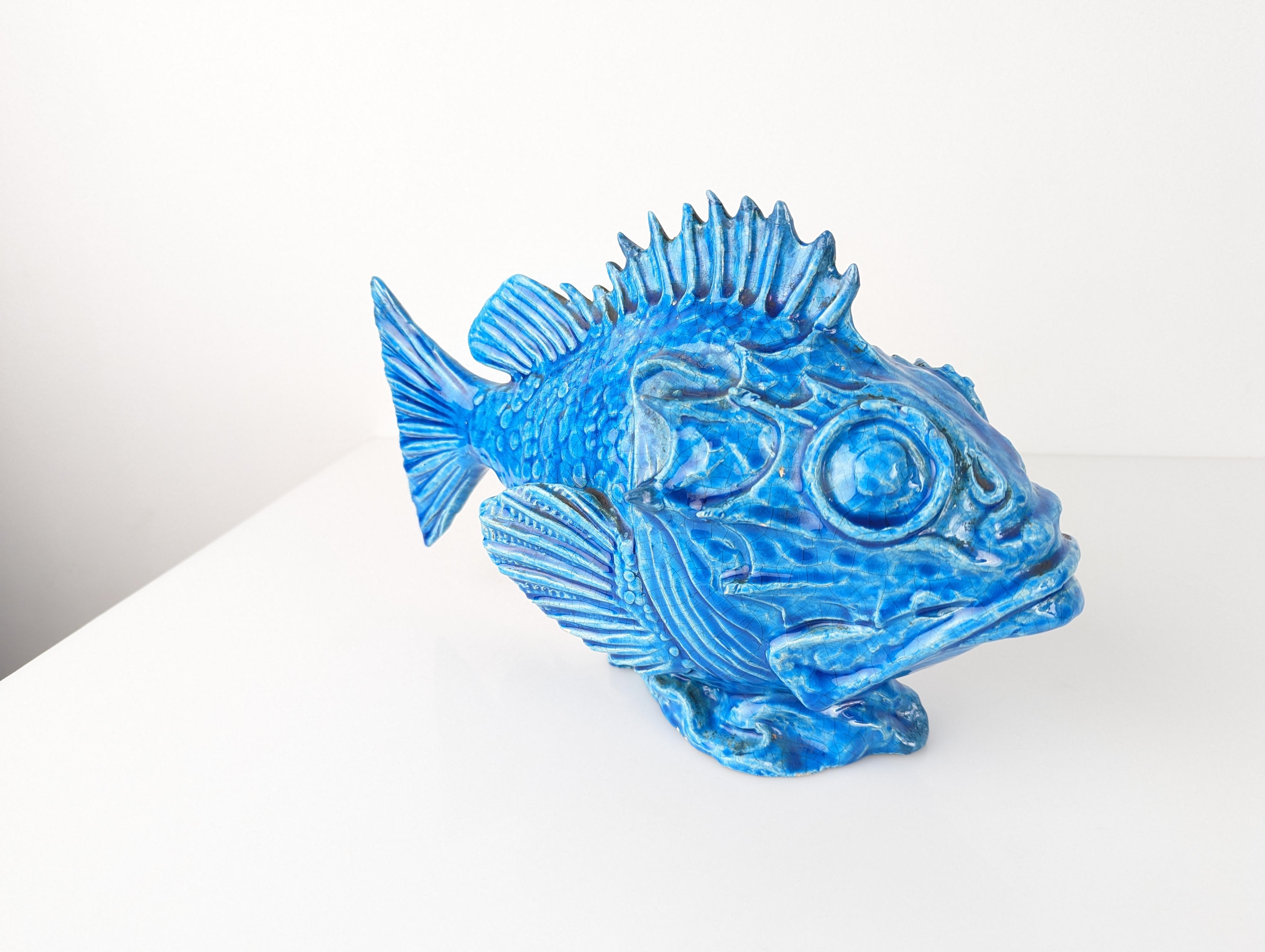 Escultura Pesce Scorfano Esmaltada en azul de Guido Cacciapuoti, Italia, 1930 en venta 3